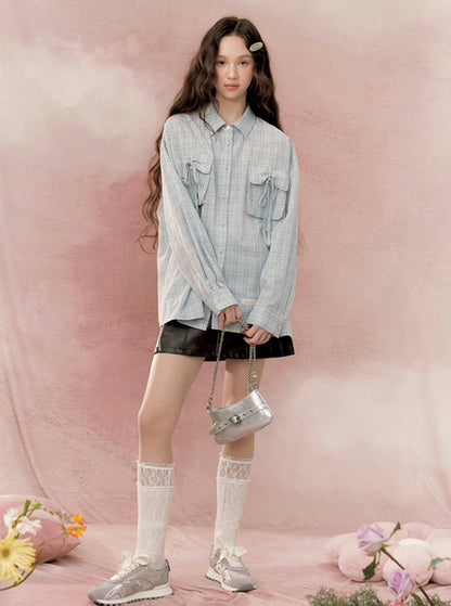 drawstring design long-sleeved shirt