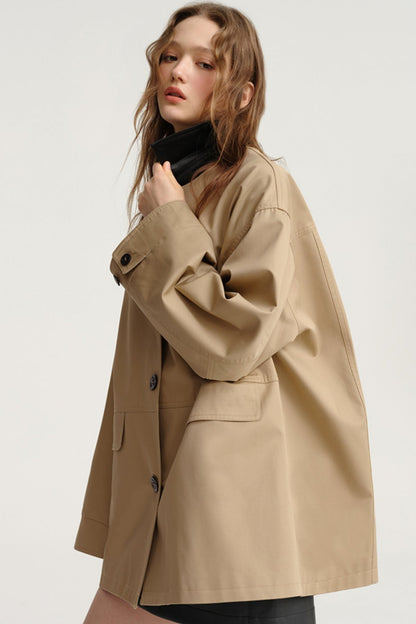 Patchwork Collar Lyocell Trench Coat