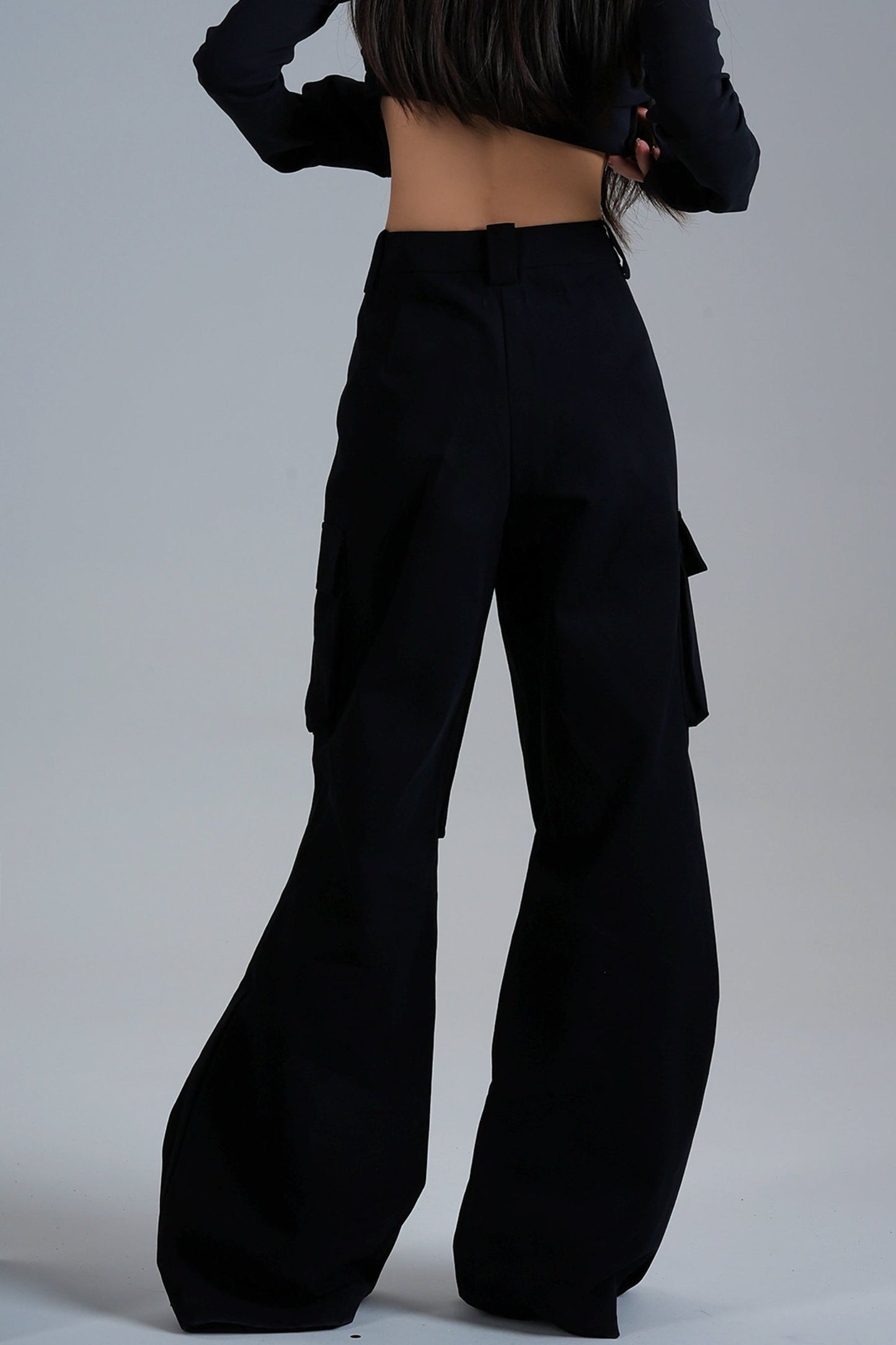 Pleated High-Waisted Cargo Pants