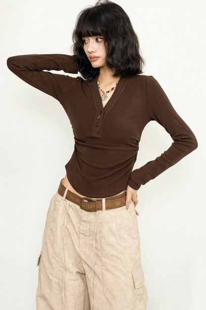 V-Neck Short Long Sleeve T-Shirt