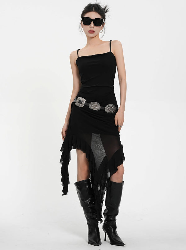 Straight Neck Irregular Hem Dress