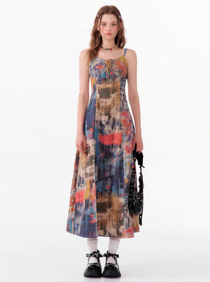 Graffiti Print Long Slip Dress