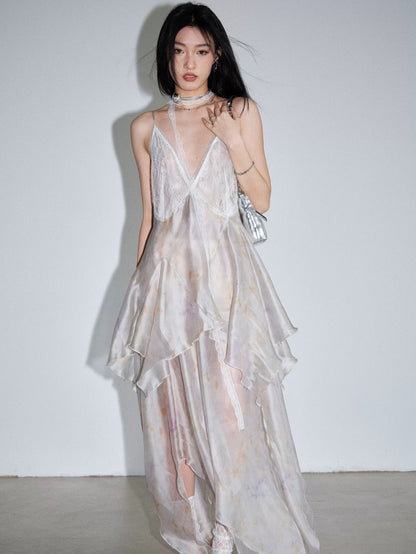 Transparent Feather Irregular Slip Dress