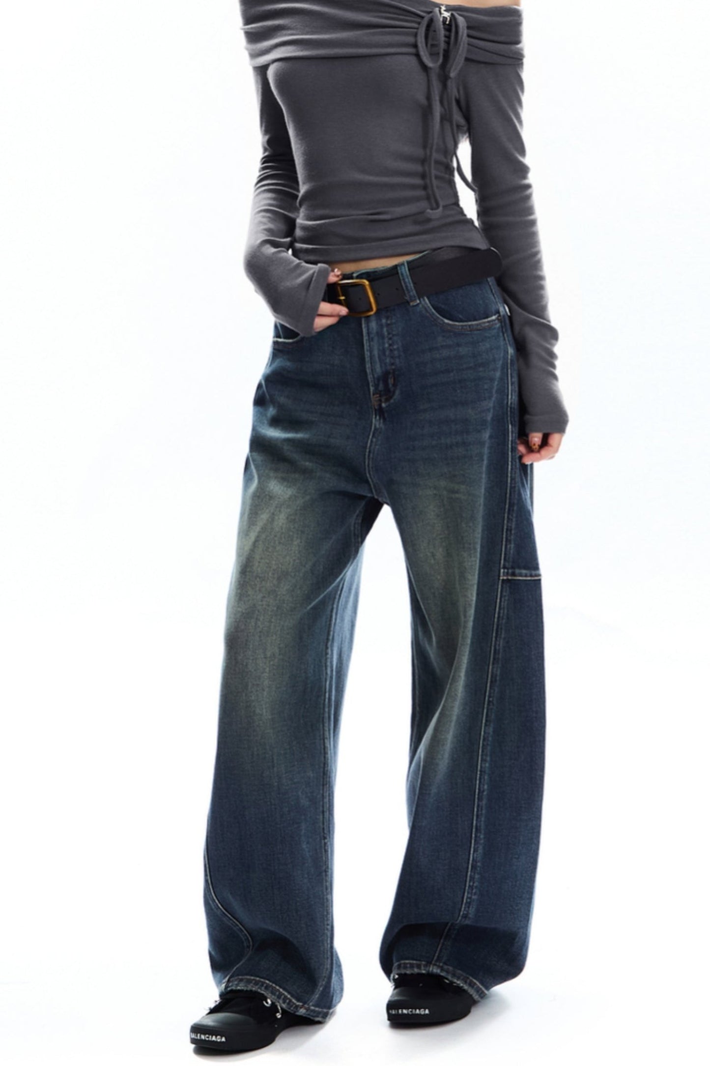 [New on September 19] APEA American Vintage Dark Blue Jeans Women's Belt Loose Bloomer Pants