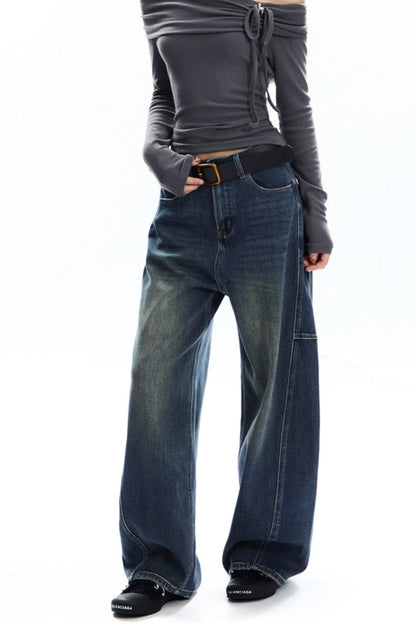 [Neu am 19. September] APEA American Vintage Dark Blue Jeans Women's Belt Loose Bloomer Pants