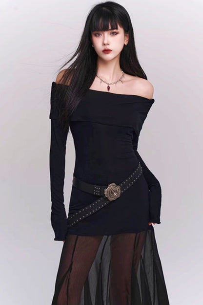 Luxury Korean Atmosphere One-Shoulder Dress