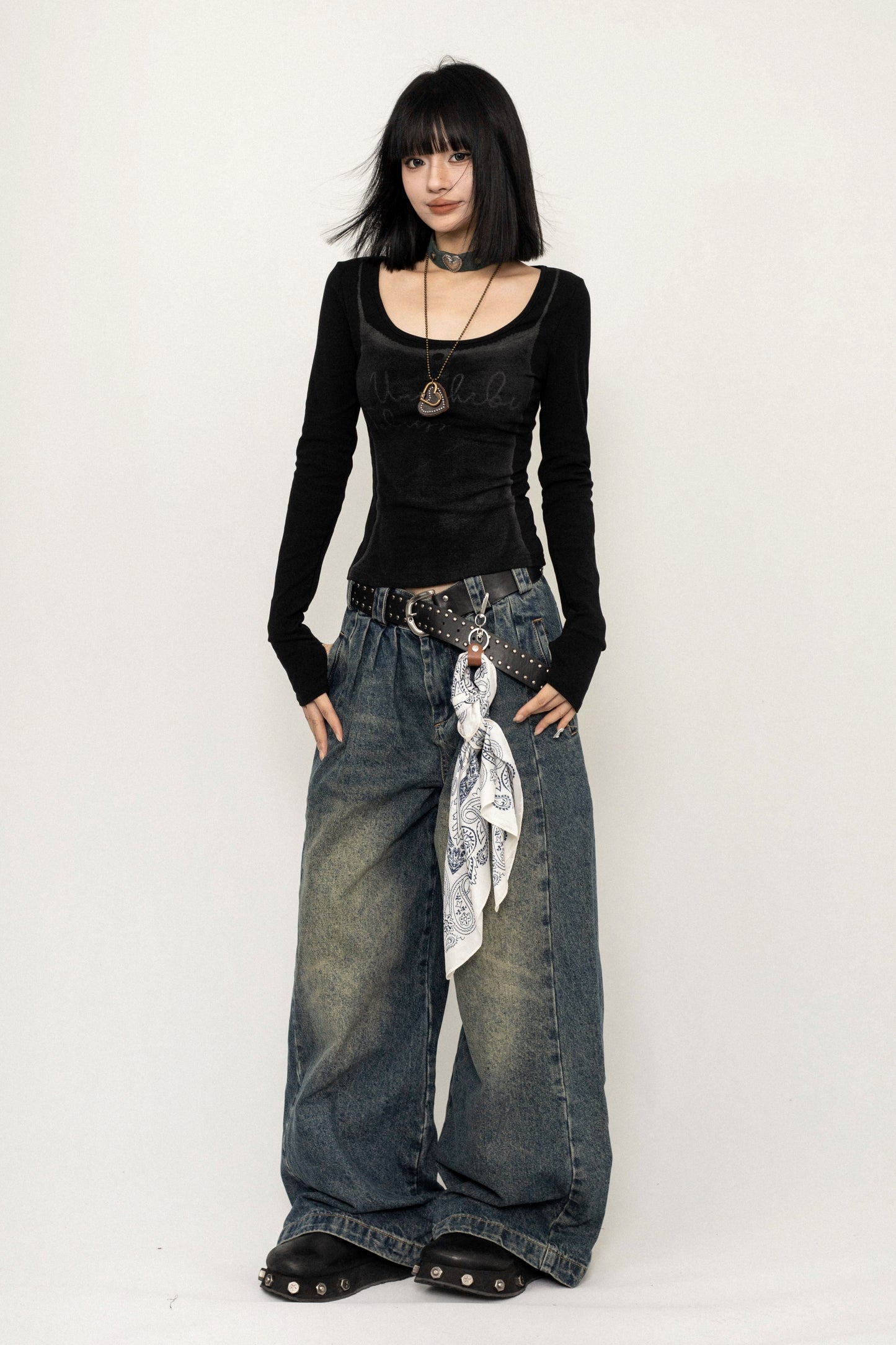 American Retro Design Wide-Leg Jeans