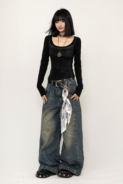 American Retro Design Wide-Leg Jeans