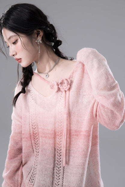 Gradient Blush V-Neck Pullover Knit Top