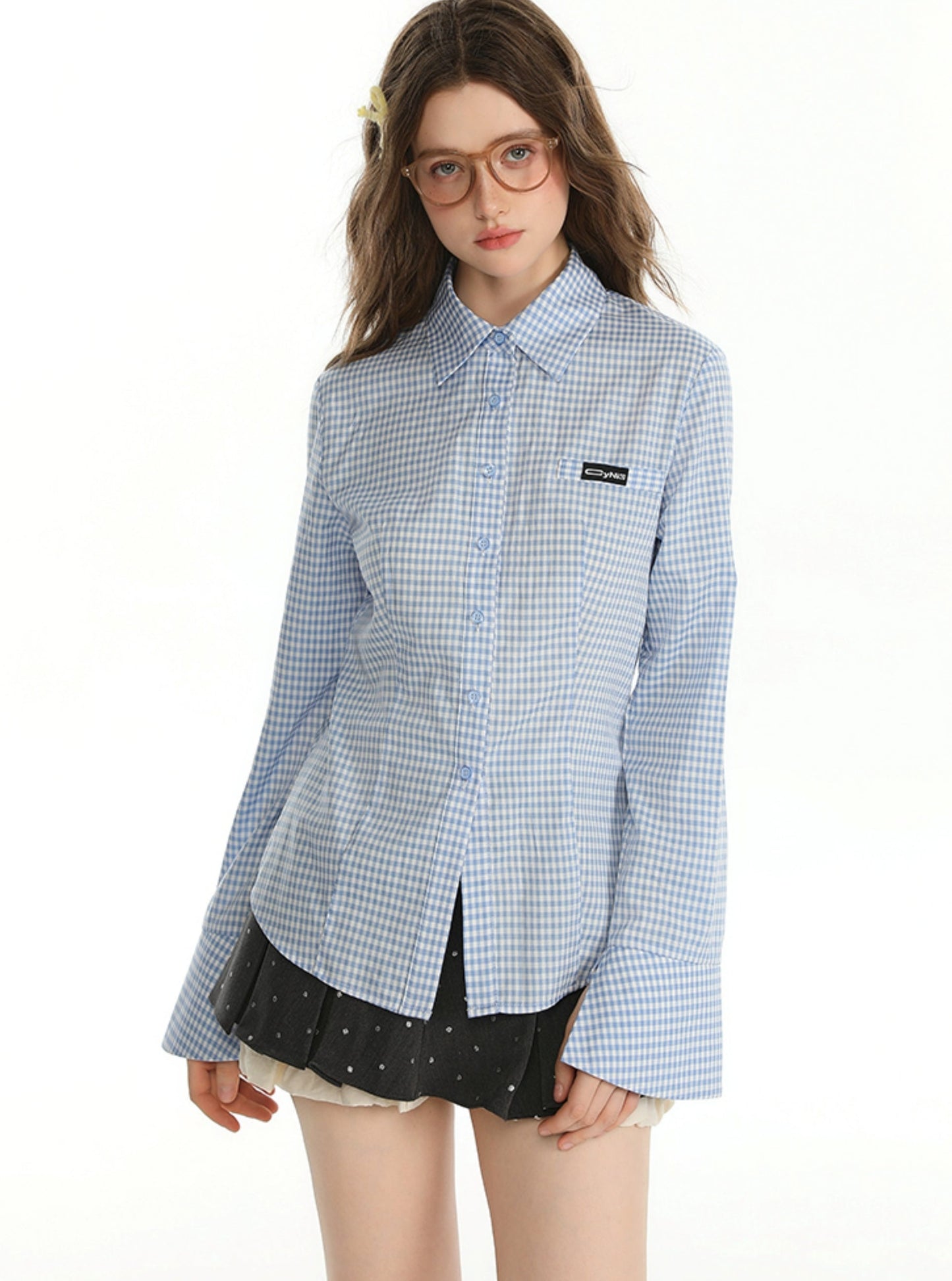 College Plaid Slim Shirt With Skirt Set-Up