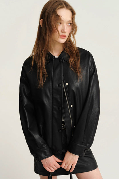 Maillard Cropped Leather Jacket