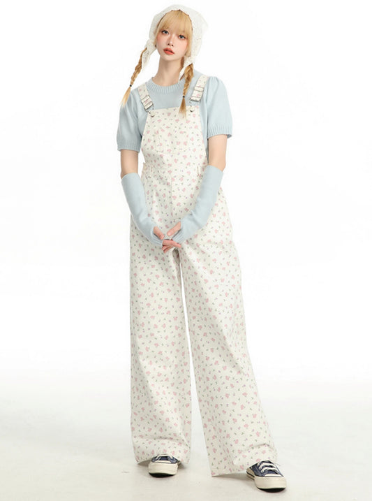 Age-Reducing Small Floral Jumpsuit Pants