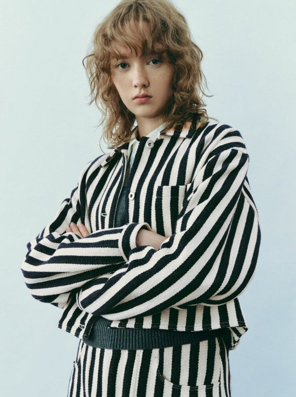 Striped Pocket Button Loose Jacket