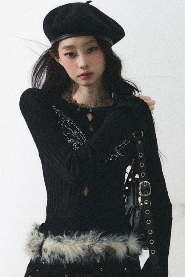 니트 컷 아웃 이너 탑 