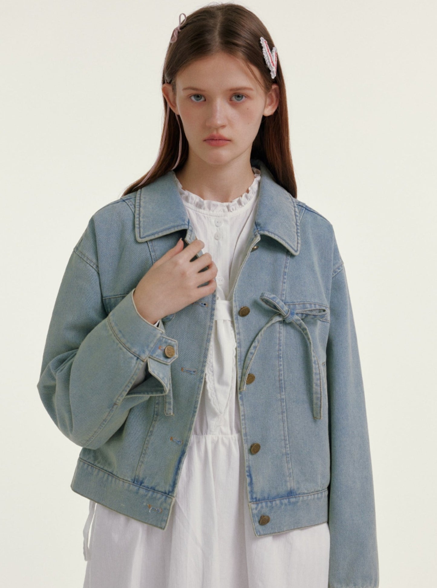 Blue Retro Casual Cropped Denim Jacket