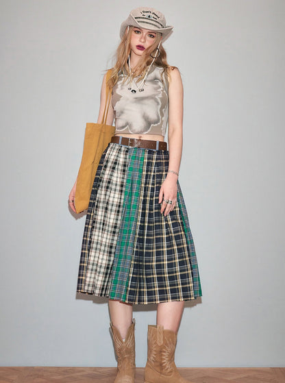 Check Stitch College Style Long Skirt