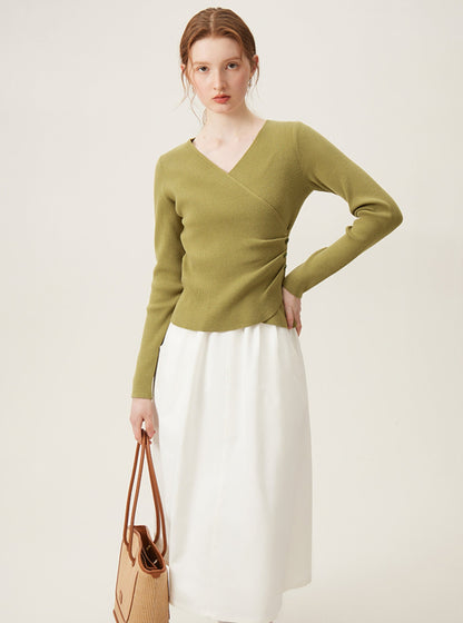 Simple Slim Knit V-Neck Top