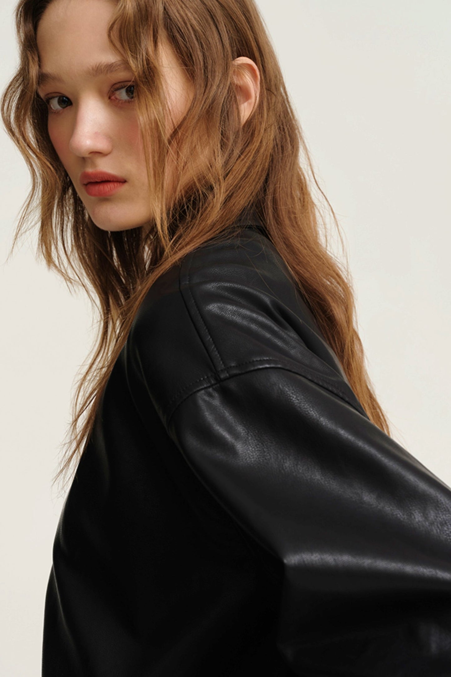 Maillard Cropped Leather Jacket