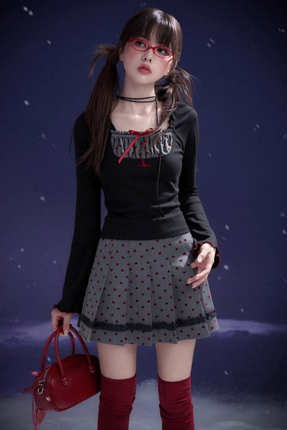 Red Flocked Sweetheart Skirt