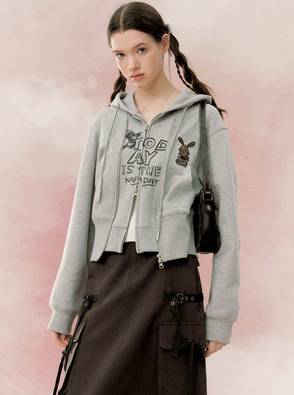 Cropped Hooded Sweatshirt Two-Piece Set-Up