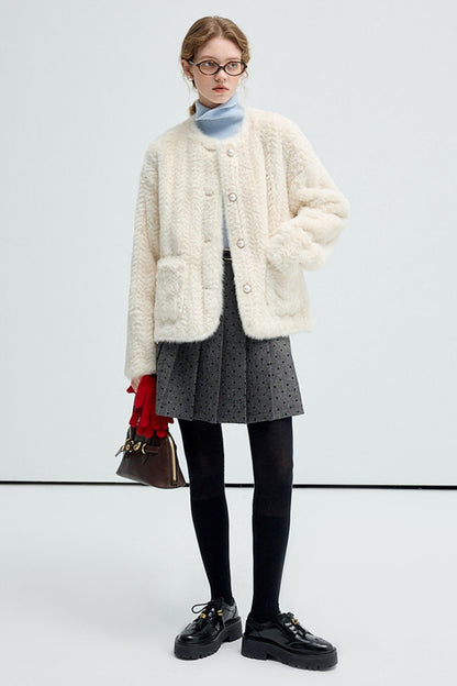 Mink Wool Spliced Short Coat