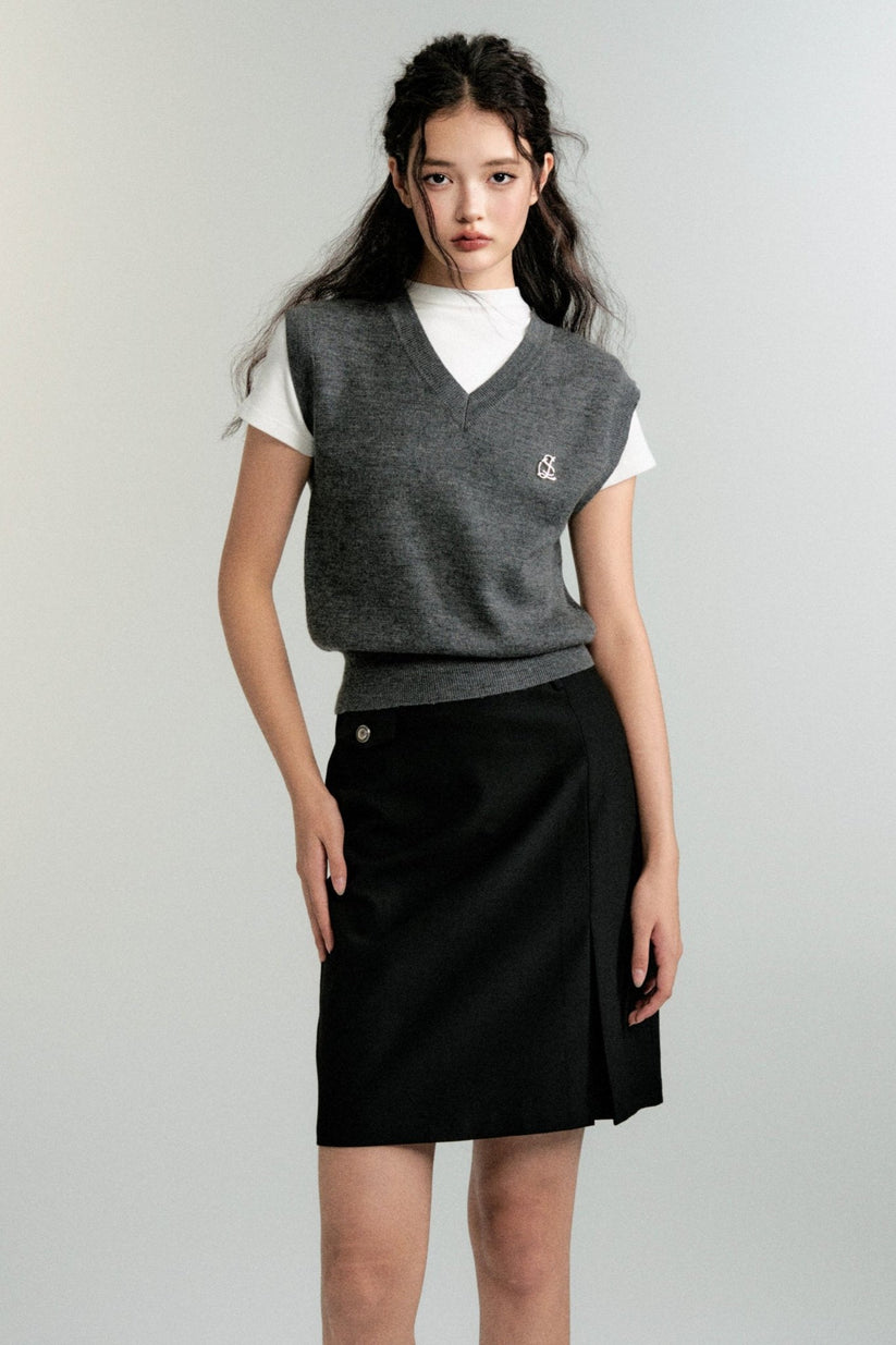 Preppy Lurex Knitted Vest - Black