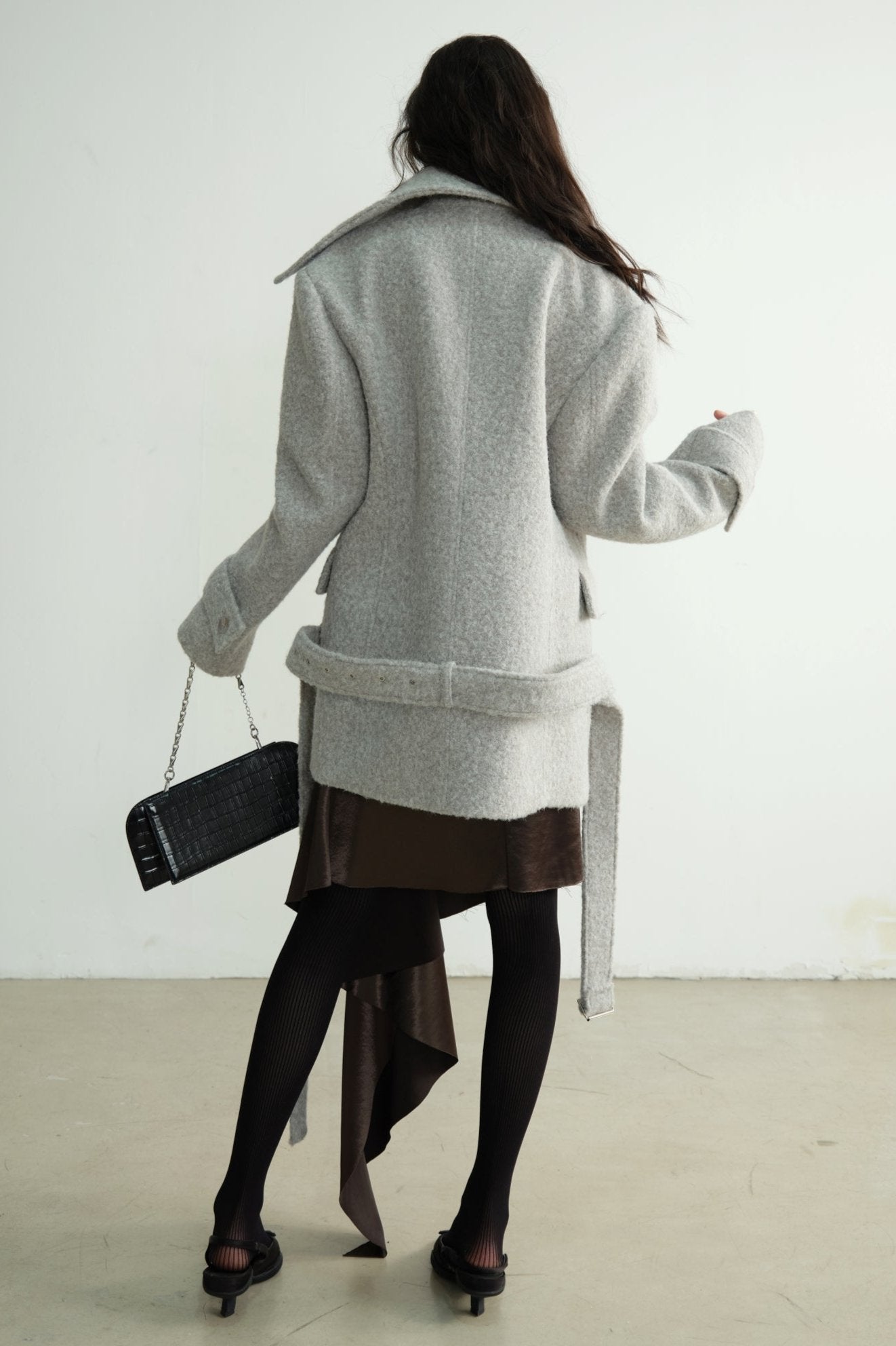 Light Gray Wool Stand-Collar Coat