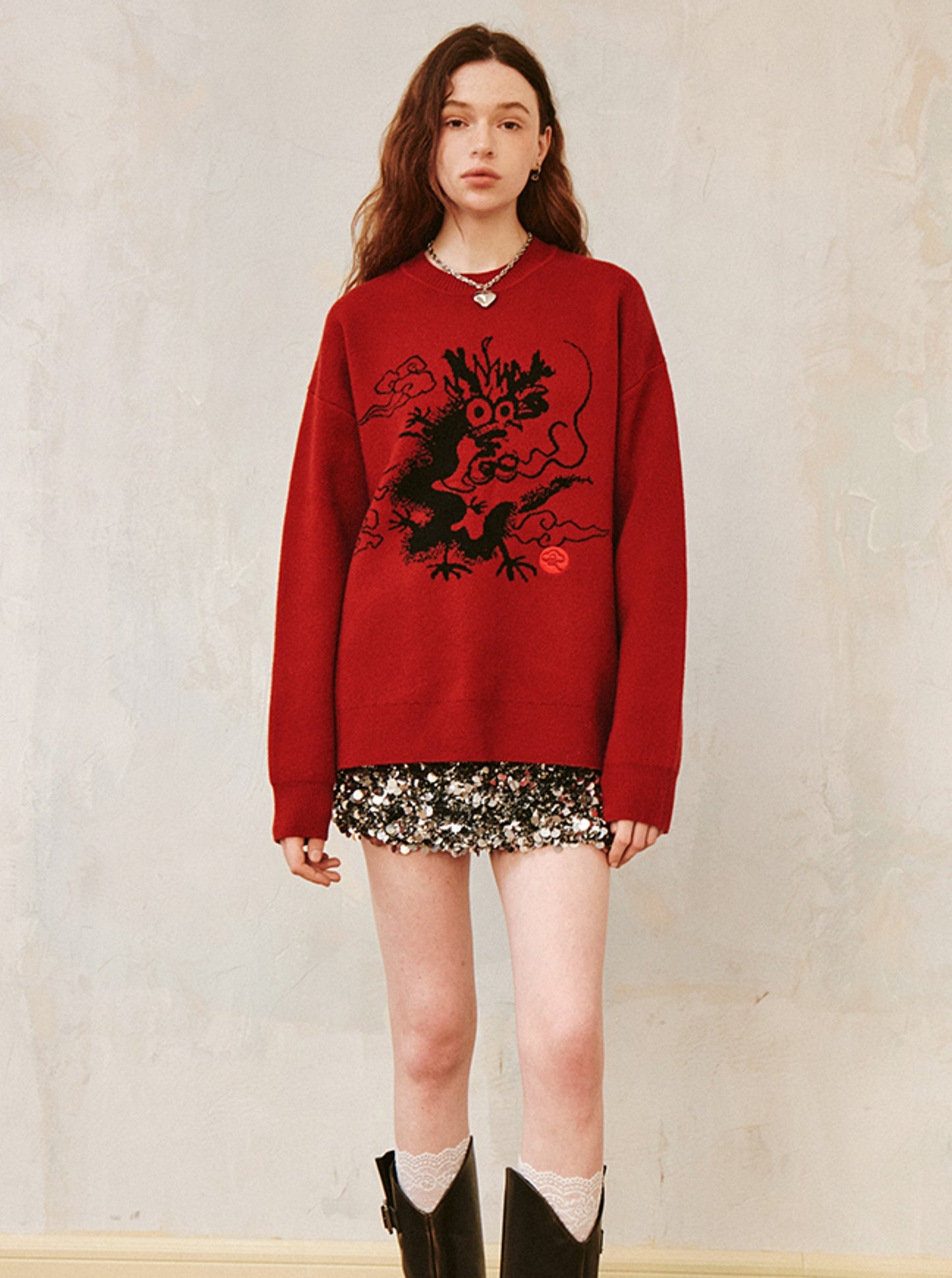 Dragon Loose Long Sleeve Knit Sweater