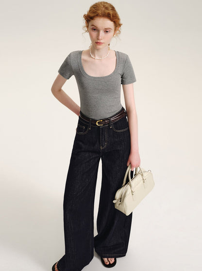 Retro Dark Blue Wide-Leg Jeans Pants