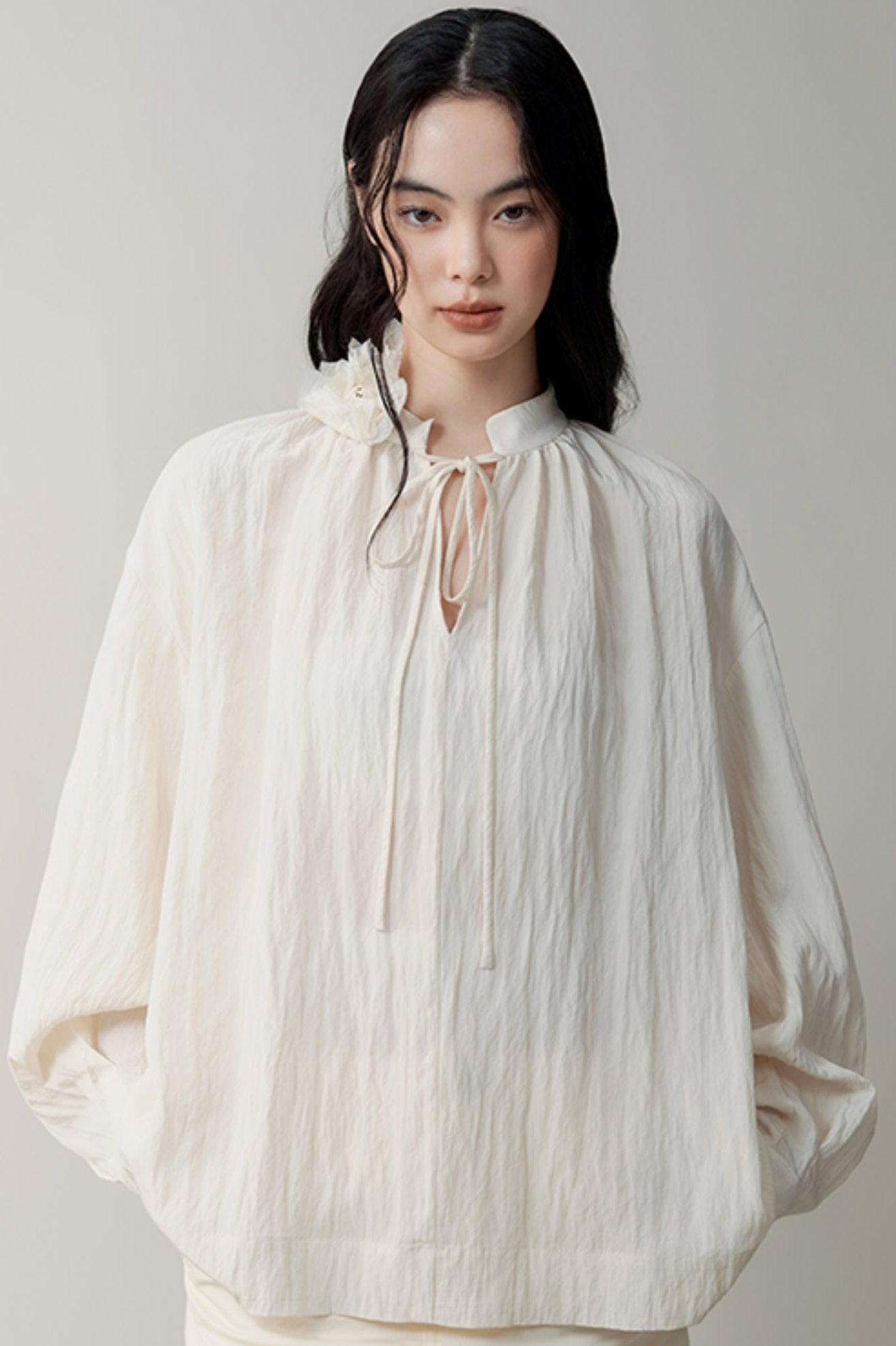 Premium Pleated Stand Collar Top