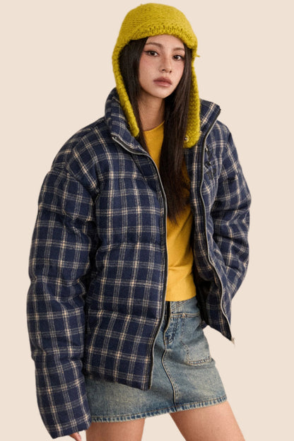 EZEK Amerikanisches Retro-Karo verdickte warme Jacke, Frauen dünne Baumwolle Kleidung, Winter Brot Kleidung, lose und dünne Baumwolle Kleidung