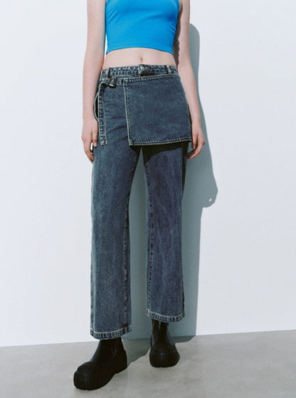 Patchwork Detachable Straight Denim Pants