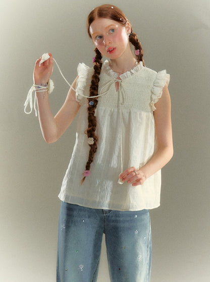 Lace Pleated Sleeveless Top