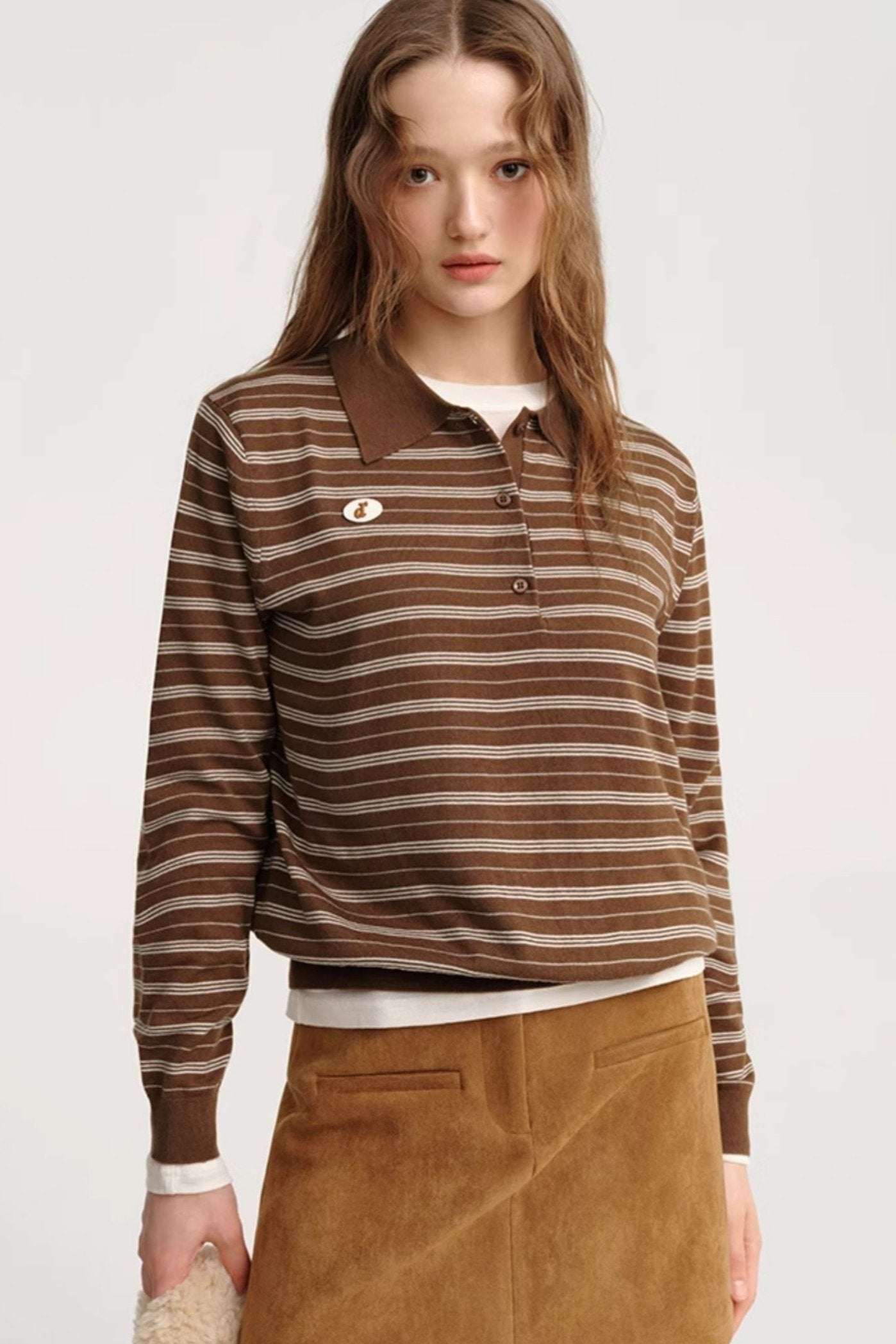 DESIGNER PLUS Contrasting Vintage Striped Knitted Polo Shirt Fall 2024 Cashmere Soft Pullover Sweater