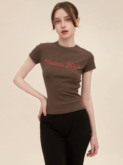 Letter Print Skinny Crew Neck T-Shirt