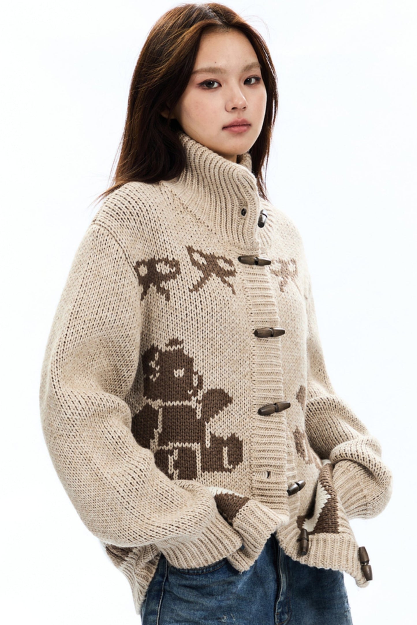 Bear Jacquard Wool Cardigan