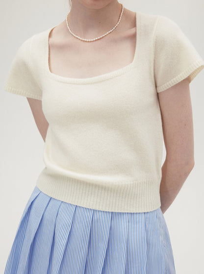 French Square Neck Knit Tops