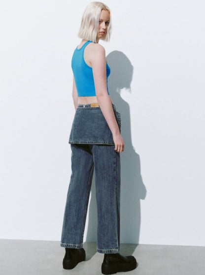 Patchwork Detachable Straight Denim Pants