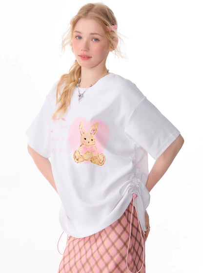 Drawstring Bunny Print T-Shirt