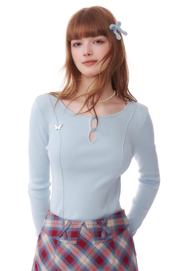 Retro Metal Butterfly Slim Knitted Top