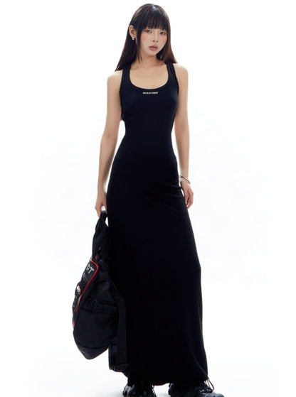 French U-Neck Knitted Maxi Dress