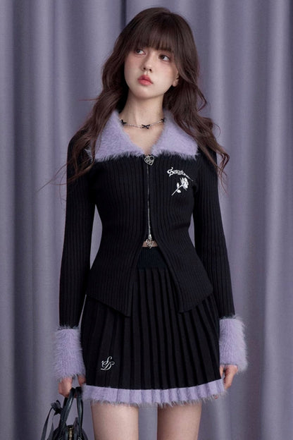 Winter Romance Knitted Slim Cardigan Skirt Set-Up