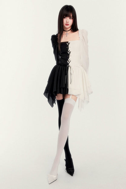 Fallen Angel Contrast Panel Dress With Short Leggings Set-Up