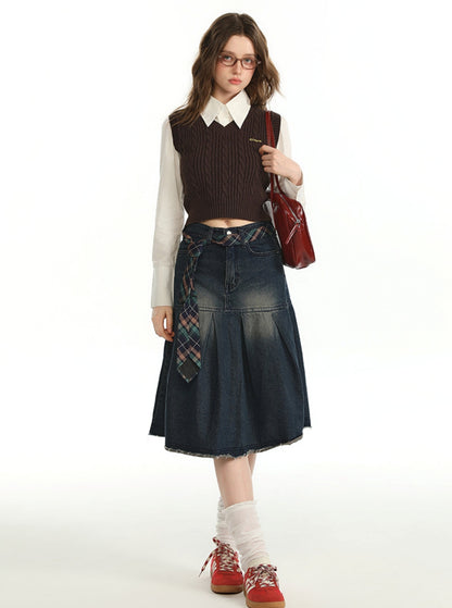 Shirt With Vintage Sweater Vest And Skirt Set-Up