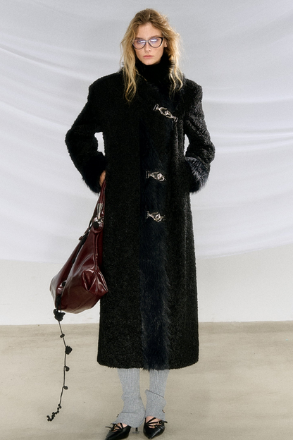 Patchwork Tweed Wool Midi Coat