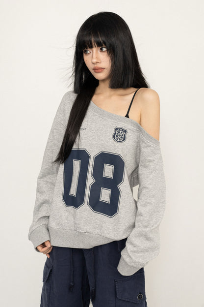 Retro Off-Shoulder Alphabet Sweatshirt