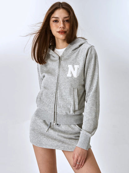 Preppy towel embroidered cropped hoodie sweatshirt