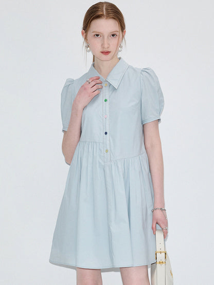 Niche Deconstructed Puff Sleeve Shirt Dress