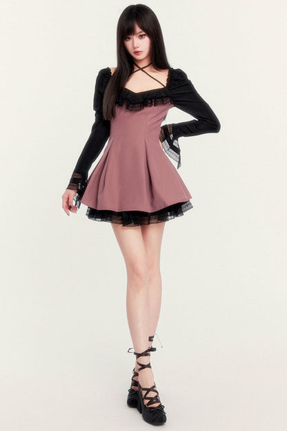 Cinched Waist Puff Sleeve Tulle Dress