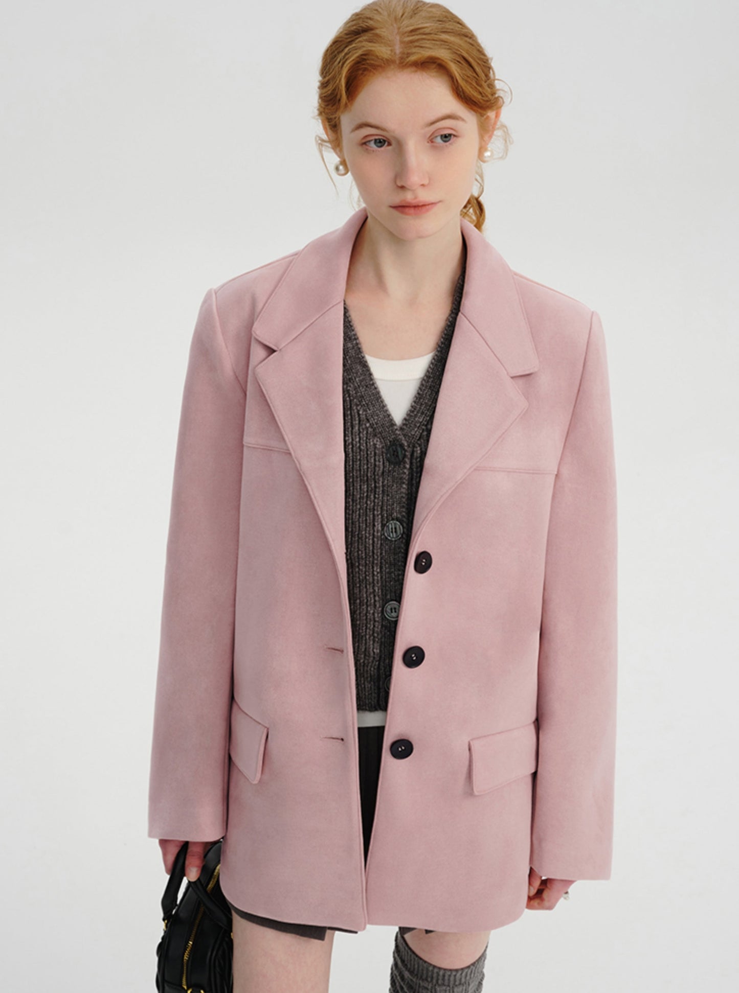 Suede pink blazer coat